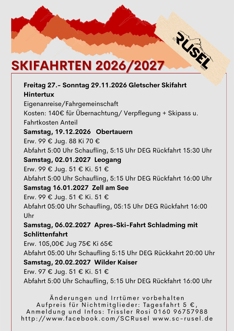 Flyer der Skifahrten 2026-2027