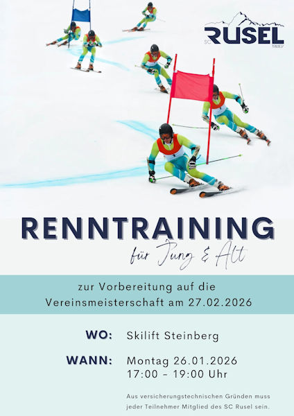 Plakat als Werbung f&uuml;r ein Renntraining als Vorbereitung f&uuml;r die Vereinsmeisterschaft